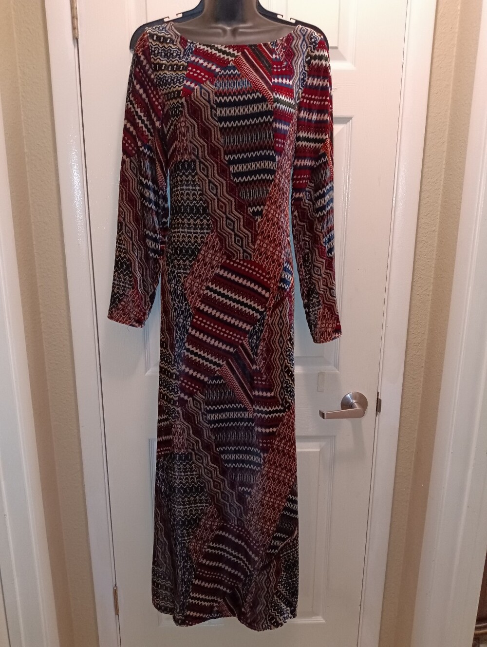 Sundance Velvet Boho Geometric Print Long Sleeve Maxi Dress